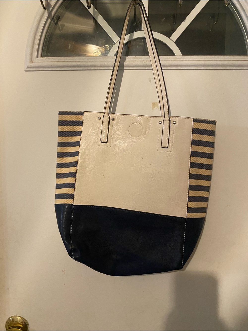 Kelly & Katie Cream and Navy Striped Shoulder Tote